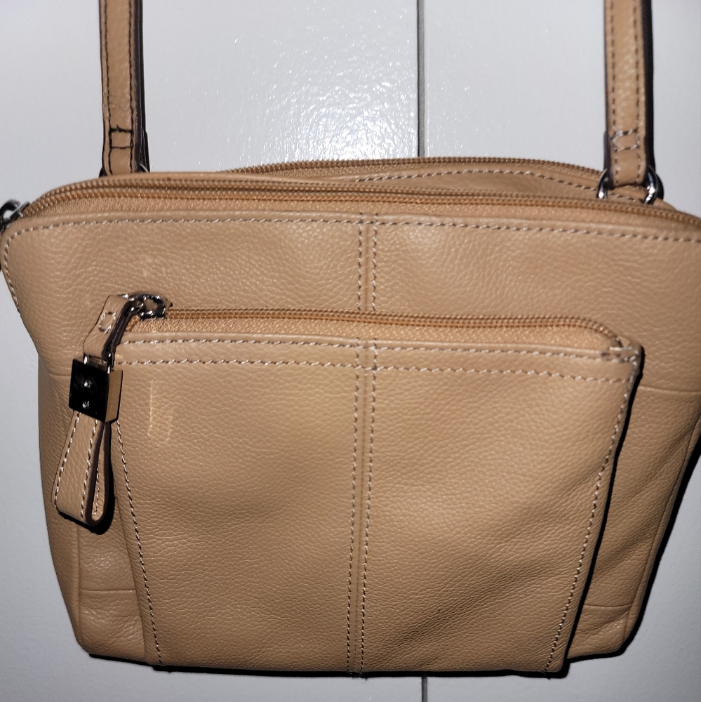 Tignanello Leather Beige, Tan, Camel, Buff Colored Crossbody Handbag